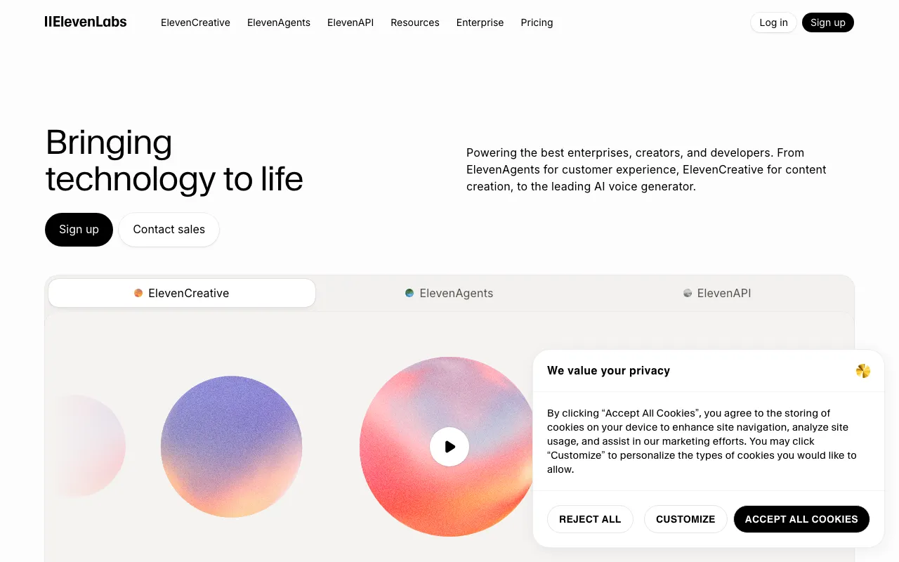 Screenshot of ElevenLabs
