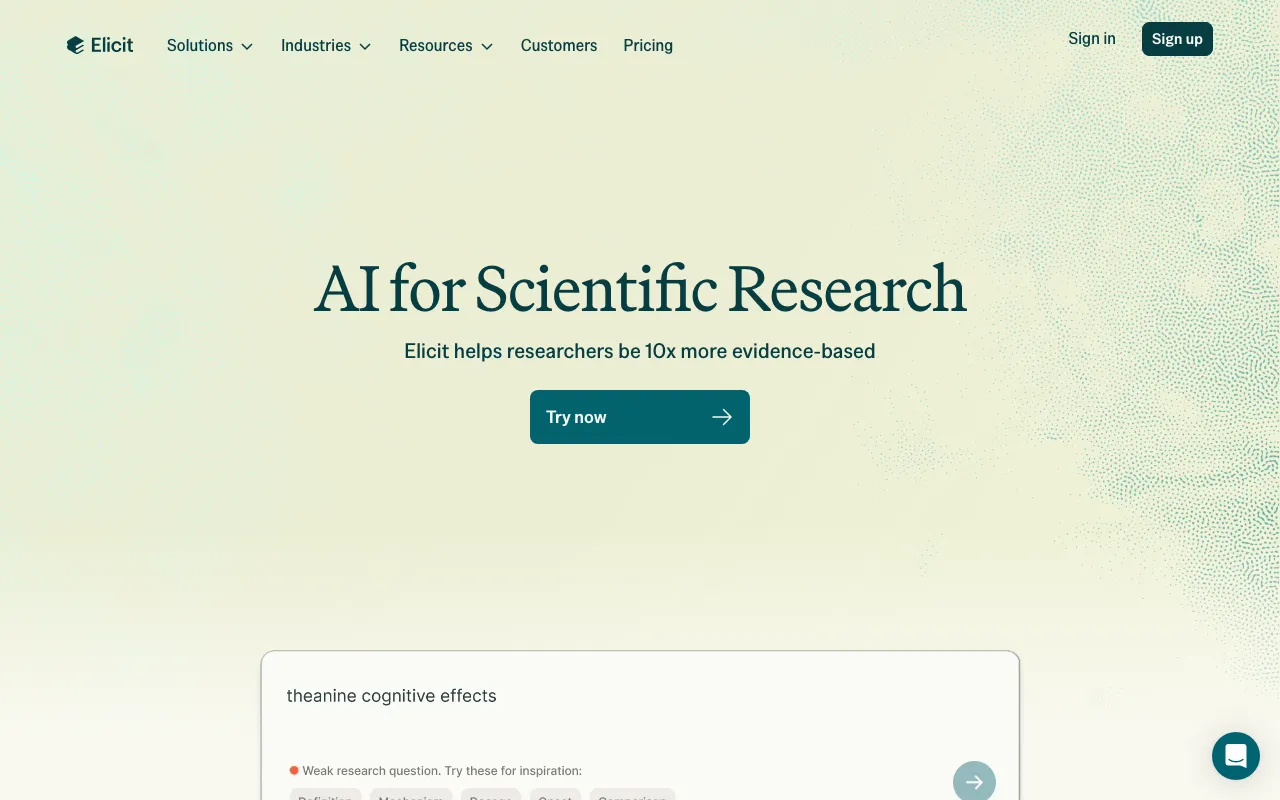 Screenshot of Elicit