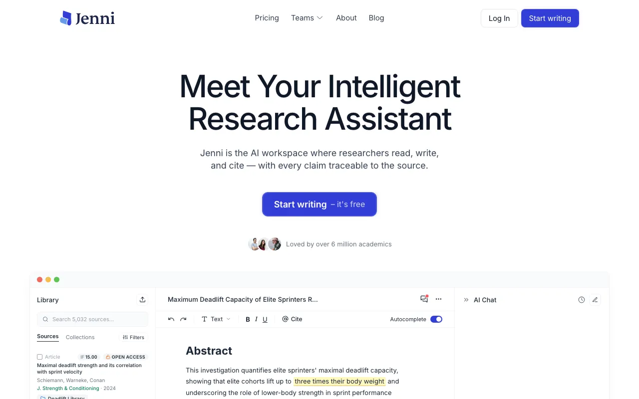 Screenshot of Jenni AI