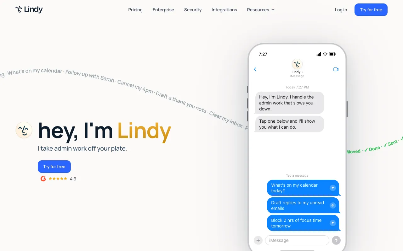 Screenshot of Lindy