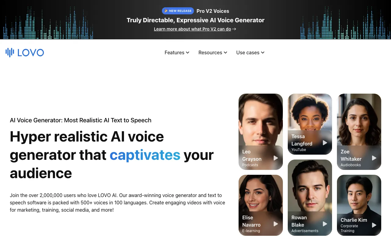 Screenshot of LOVO AI