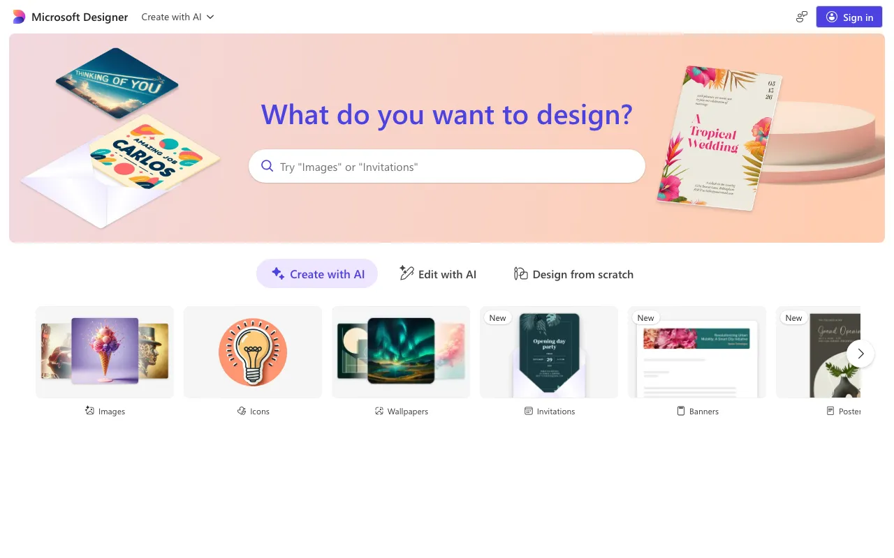 Screenshot of Microsoft Designer