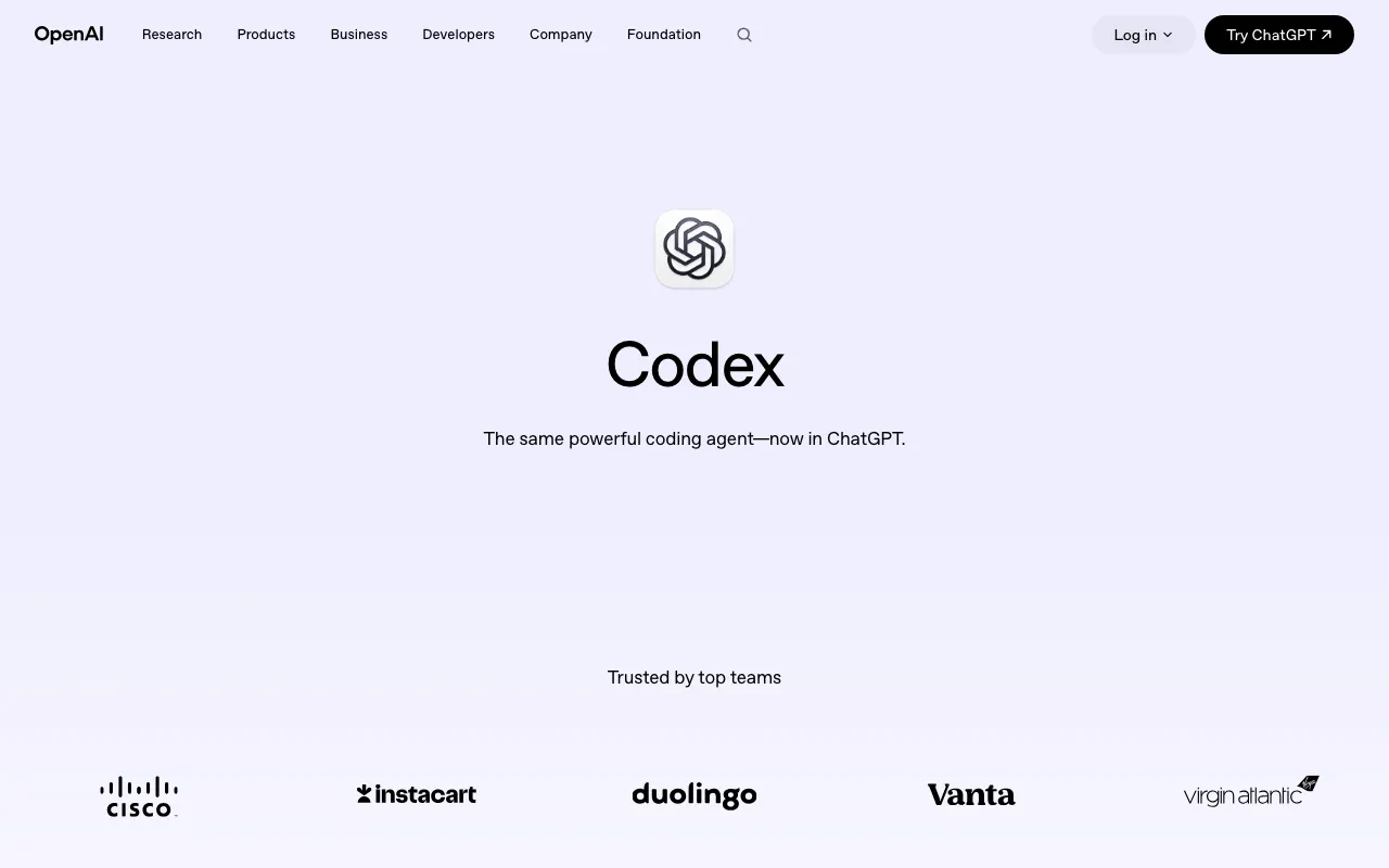 Screenshot of OpenAI Codex