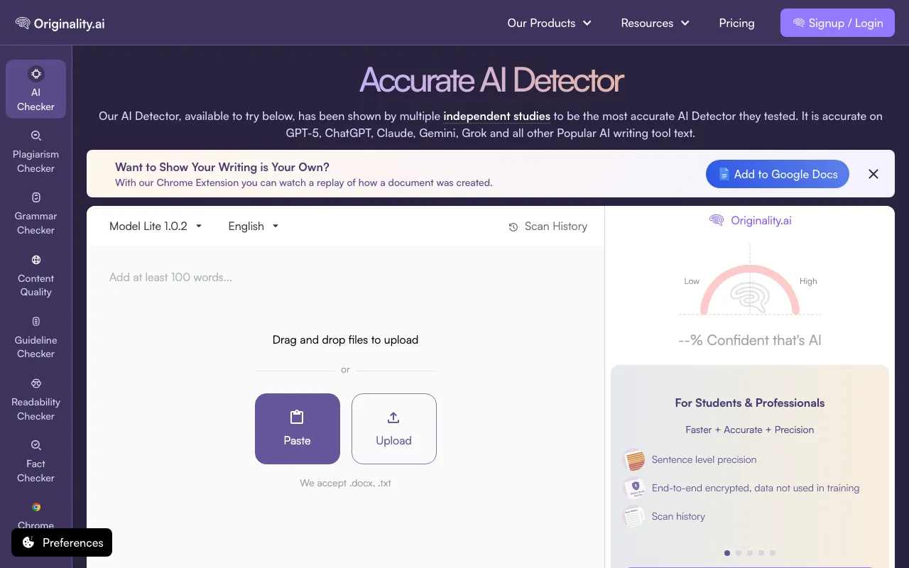 Screenshot of Originality.ai
