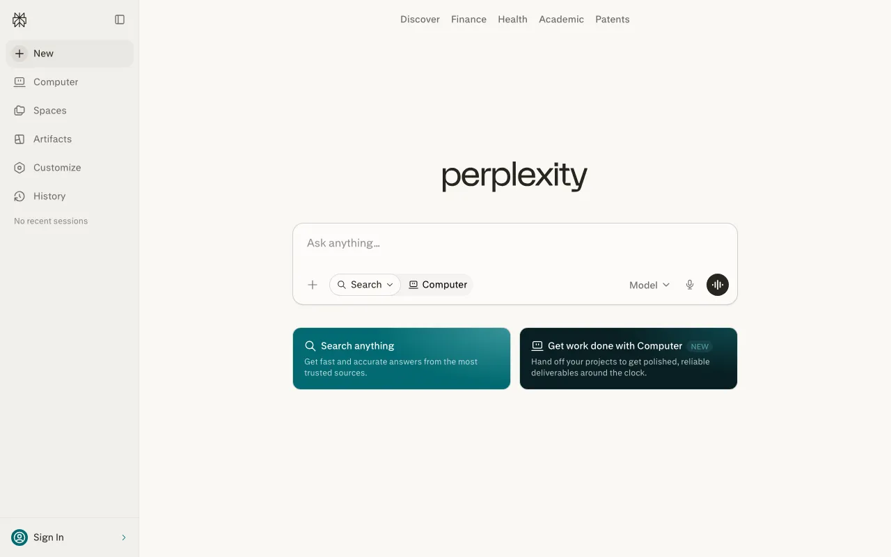 Screenshot of Perplexity
