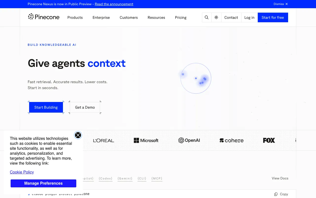 Screenshot of Pinecone