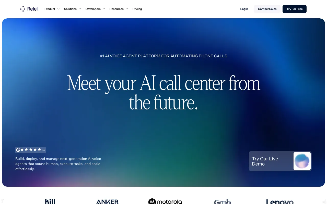 Screenshot of Retell AI