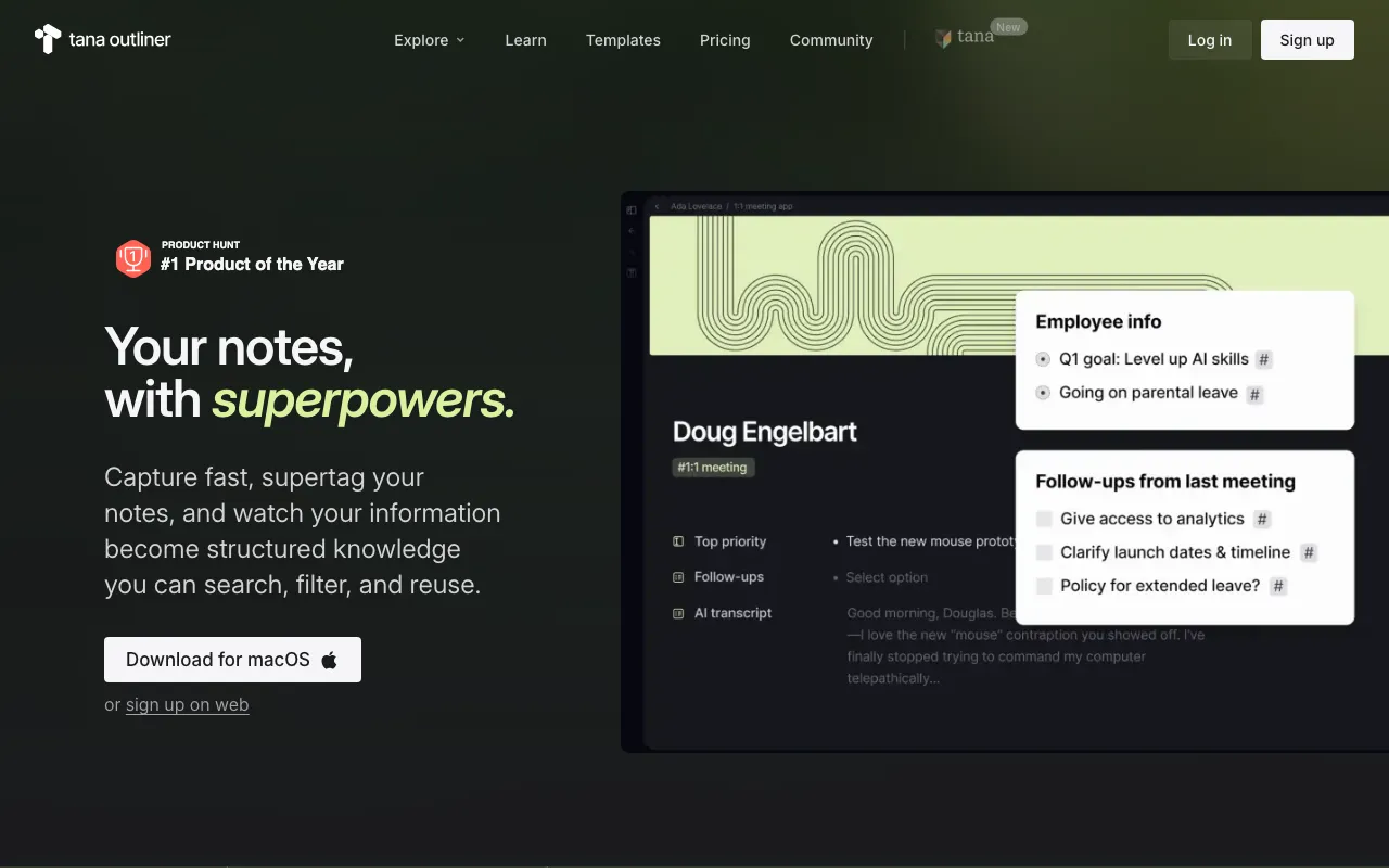 Screenshot of Tana Outliner