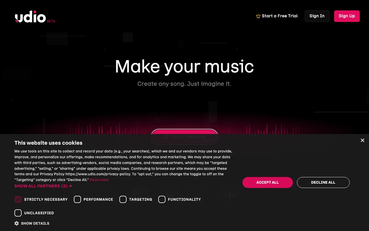 Screenshot of Udio