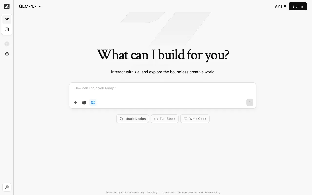 Screenshot of Z.ai